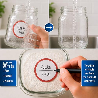 Water Soluble Labels for Food Containers – Dissolvable Kitchen Labels – No Sticky Residue – 2" Diameter, Two-Line Writable Surface, 200 Labels Per Roll (Red) - color: Red