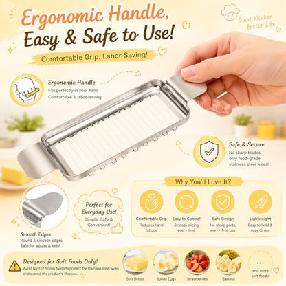 JAYVAR Cheese Slicer and Butter Cutter, 304 Stainless Steel Wire | Multifunctional Cheese Slicers for Block Cheesees, Handheld Butters Slicers Cutter, for Egg Slicing, Dishwasher Safe