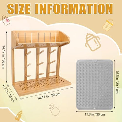 Windspeed Wooden Bottle Drying Rack for Baby Bottle Rack Dryer with Drain Pad, Space Saving for 11 Milk Glass Baby Feeder, Ideal Too for Busy Parents