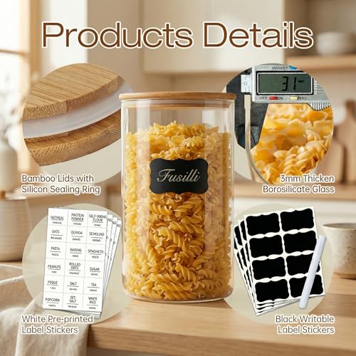 HomArtist Extra Large Glass Flour and Sugar Storage Containers with Airtight Lids,132 floz x2 [Set of 2] Big Glass Jars with Bamboo Lids, Air Tight Food Storage Jars for Cereal, Pasta, Rice, Coffee - color: 132oz 2 Pack