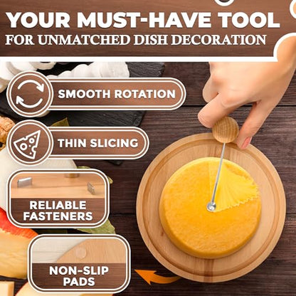 Cheese Curler Wheel – Works with Tête de Moine, Creates Floral Curls – Stainless Steel Blade, Solid Wood Base, Non-Slip Pads | Cheese Wheel Shaver for Rosette Flowers, Charcuterie and Gifting