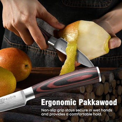 PAUDIN Paring Knife, 3.5 Inch Fruit Knife, High Carbon 5Cr15Mov Stainless Steel Forged Paring Knife, Ultra Sharp Small Kitchen Knife, Ergonomic Wooden Handle with Elegant Gift Box - style: 3.5'' Paring Knife