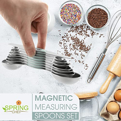 Spring Chef Stainless Steel Magnetic Measuring Spoons Set of 8 with Leveler, Metal Teaspoon & Tablespoon Measuring Spoons, Fits in Spice Jars, Kitchen Gadgets for Baking & Cooking - Set of 2 - Mint - color: Mint, size: 2-Pack