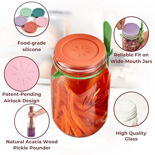 Advanced Fermentation Kit - Pickle Kit, Sauerkraut Making Kit Kimchi Container - Fermentation Airlock Lids for Wide Mouth Mason Jars by The Amish Chef - size: Advanced Kit
