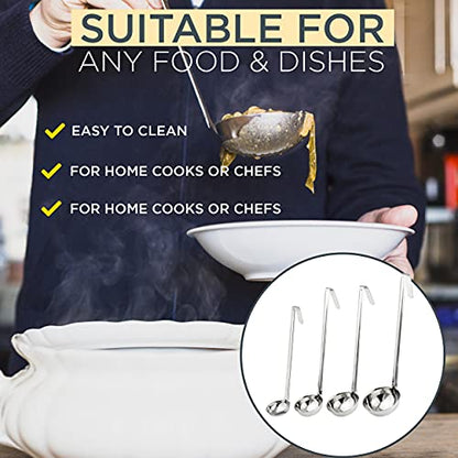 Fit Meal Prep Stainless Steel Soup Ladle One-Piece Sauce Spatula with Hook Handles, Commercial Grade Serving Spoon, Kitchen Tool for Restaurant or Home Cooking [Pack of 4] - 2oz, 4oz, 6oz, 8oz - size: 2oz 4oz 6oz 8oz