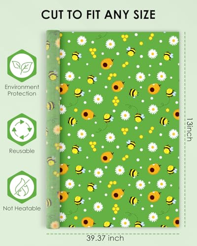 Beeswax Food Wraps 1 Meter Roll 13 x 39 Inch Reusable Beeswax Wraps Eco-Friendly Sustainable Food Storage Wraps for Sandwich, Cheese, Fruit, Bread, Snacks - size: Bee Flower