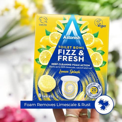 Astonish Foaming Lemon Splash Toilet Bowl Cleaner - Deep Cleaning Limescale, Calcium & Rust - No Bottle, Removes Hard Stains - 16 tablets (2 Boxes of 8) - size: 8 Count (Pack of 2)