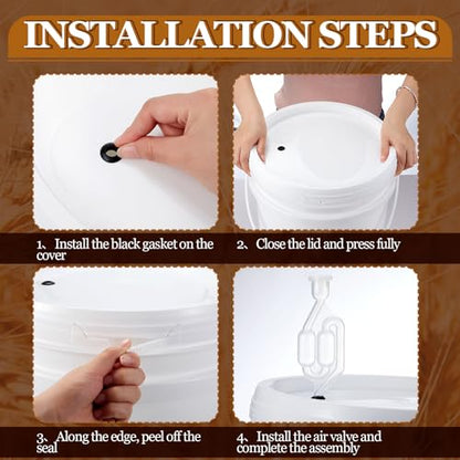 Ziliny 4 Pcs White 6.5 Gallon Fermentation Bucket with Twin Bubble Airlock Grommets Lid Brewing Wine Fermenter Fermentation Kit for Home Beer Wine Mead Other Fermented Beverage - size: 6.5 Gallon