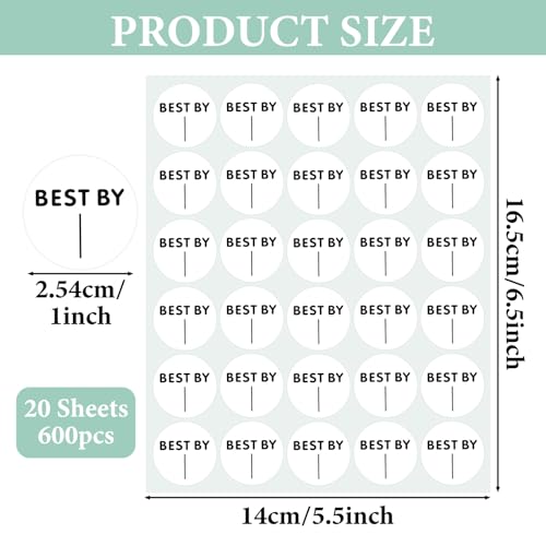 600PCS Expiration Date Pantry Labels, 1 Inch Circle Dot Small Blank Expiration Date Food Stickers, Best by Labels for Food-Containers, Storage, Freezer, Restaurant Food-Saver, Food-Service Prep