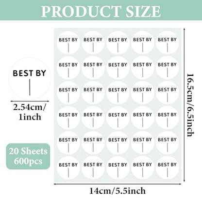 600PCS Expiration Date Food Stickers, Best by Labels, 1 Inch Circle Dot Small Blank Food Date Labels, Best-by/Expiration-Date Label for Food-Containers, Freezer, Restaurant, Food-Service, Prep