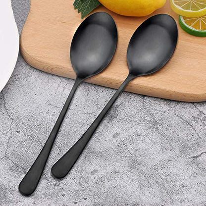 Serving Spoons, Matte Black X-Large Spoons, 6 Pieces 9.8 Inches Serving Tablespoons, AOOSY Stainless Steel Solid Buffet Banquet Flatware Kitchen Basics Serving Spoon Big Ladle Spoon - color: 6Pcs-Silver Large Serving Spoons