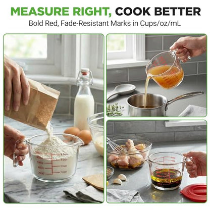 NutriChef 2 and 4 Cups Glass Measuring Cup Set with Lids (17 & 34 oz) - Heat-Resistant Borosilicate Liquid Measure Cups with Easy-Read Scale for Cooking, Baking and Food Storage, Dishwasher Safe - size: 2 pc set with lids