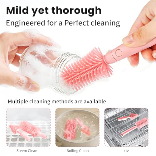 LEQXGO Travel Baby Bottle Cleaner Kit with Storage Case, 7-in-1 Baby Bottle Brush Set with Drying Rack for Breast Pump Parts, Bottle Washing Kit - Baby Travel Essential for Flying & On-the-Go (Pink) - color: Pink
