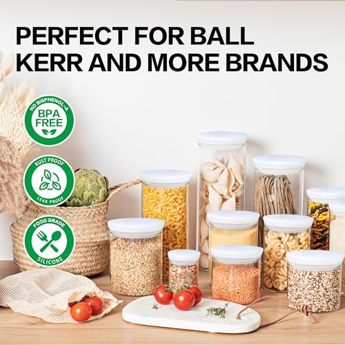 Wide Mouth Mason Jar Lids - Large Mouth Canning Lids Fit for All Wide Mouth Mason Jars,Food Grade Silicone Mason Jar Caps,Dishwasher Safe,Leak Proof Reusable Jar,5 Pack - color: White-5 Pack
