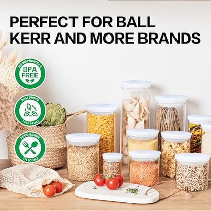 Wide Mouth Mason Jar Lids - Large Mouth Canning Lids Fit for All Wide Mouth Mason Jars,Food Grade Silicone Mason Jar Caps,Dishwasher Safe,Leak Proof Reusable Jar,5 Pack - color: White-5 Pack