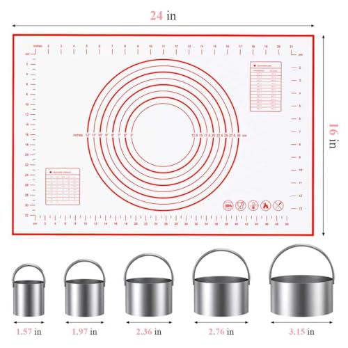 Biscuit Cutter, Silicone Pastry Dough Baking Mat Set, Baking Tools and Accessories Kit (4 Pcs/Set) - size: 4 set red