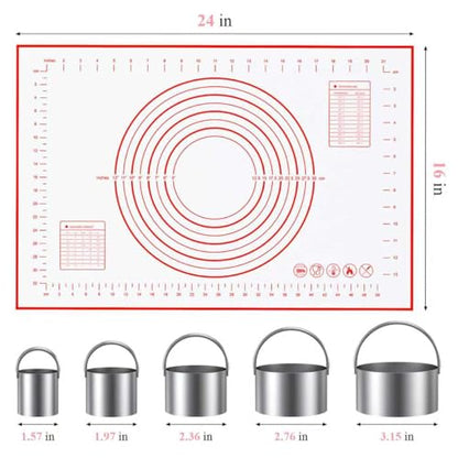 Biscuit Cutter, Silicone Pastry Dough Baking Mat Set, Baking Tools and Accessories Kit (4 Pcs/Set) - size: 4 set red