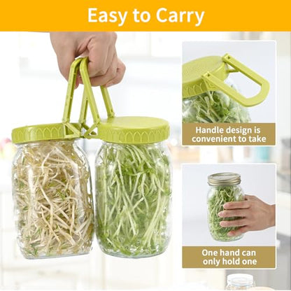 Happyiren Sprouting Lid Kit for Wide Mouth Mason Jars, 2-Pack (3.38"/86mm) | BPA-Free; One-Piece Sprouting Lids with Built-In Stand, Seed Germination Jar Sprouter Lid, Fits Wide Mouth Jars - color: Green