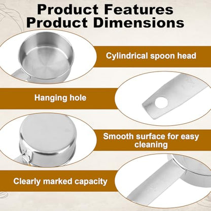 4pcs Measuring Cup Scoops, 4 Sizes Stainless Steel Cup Scoop Set with Scale Tasse a Mesurer for Kitchen Liquid & Dry Ingredients Coffee Cooking Baking Accessories Essentials Utensils Gadgets (Silver)
