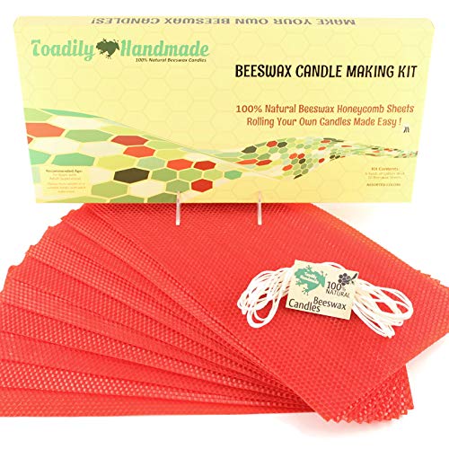 Make Your Own Beeswax Candle Kit - Includes 10 Full Size 100% Beeswax Honeycomb Sheets in RED and Approx. 6 Yards (18 Feet) of Cotton Wick. Each Sheet Measures Approx. 8" x 16 1/4". - color: Red