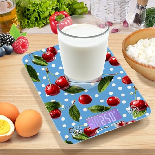 Food Scale Kitchen Scale for Baking Cooking Digital Food Weighing Measuring Scale Small Waterproof Electric Food Scale Blue Dots Red Cherry - color: Blue Dots Red Cherry