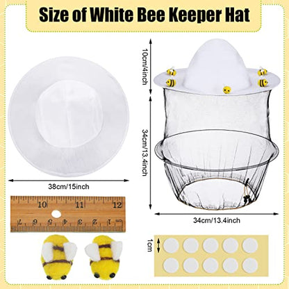 Unittype 22 Pcs Halloween Beekeeper Costume Set Including 2 Bee Keeper Hat and Veil, 10 Wool Felt Bee, 10 Round Double Sided Tape Beekeeper Helmet Bug Insect Hats with Netting for Men Women Adult