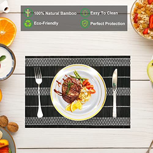 Set of 8 Pcs Bamboo Placemats Natural Anti-Slip Bamboo Placemats Washable Heat-Resistant Table Mats for Dining Room and Kitchen （Black+White） - color: Black, size: Set of 8 Placemat 17.7 x 11.8 inch
