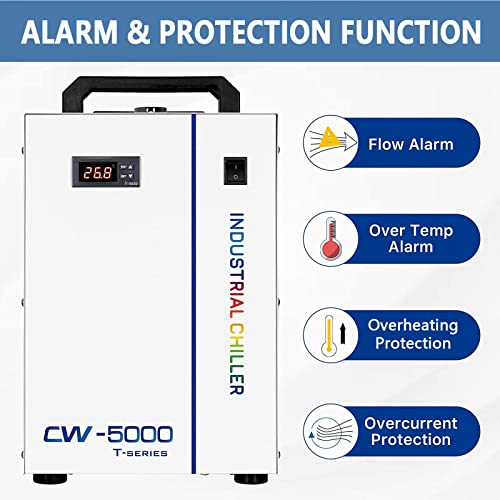 S&A CW-5000 DG Industrial Water Chiller 7L 1.14HP 2.64gpm Water Cooling System for 40W 50W 60W 70W 80W 90W 100W CO2 Laser Engraving & Cutting Machines,Cools 3868 BTU/Hour - size: CW-5000DG (US Amazon)