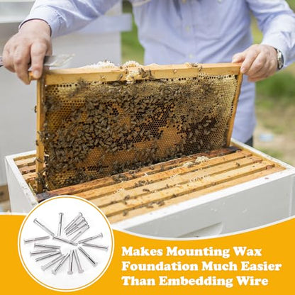 DECOHS 100 Pcs Metal Beeswax Foundation Support Pins with Box, Galvanized Iron Beehive Frame Support Pins for Holding, Beekeeping Supplies