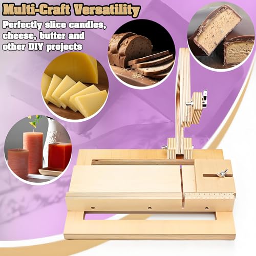 dianjingjumei Wooden Soap Loaf Cutter, Adjustable Wire Slicer with Extra Replacement Wires, DIY Handmade Soap Cheese Candle Cutting Tool Kit for Homemade Craft Making (Wood 1)