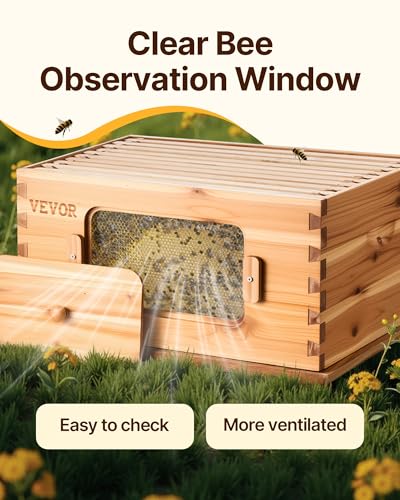 VEVOR 10 Frame Bee Hive, Beeswax Coated Fir Wood, Bee Hives Starter Kit,2 Deep + 2 Medium Bee Boxes Langstroth Beehive Kit, Transparent Acrylic Windows with Foundations for Beginners Pro Beekeepers - size: Deep Box x 2+ Medium Box x 2