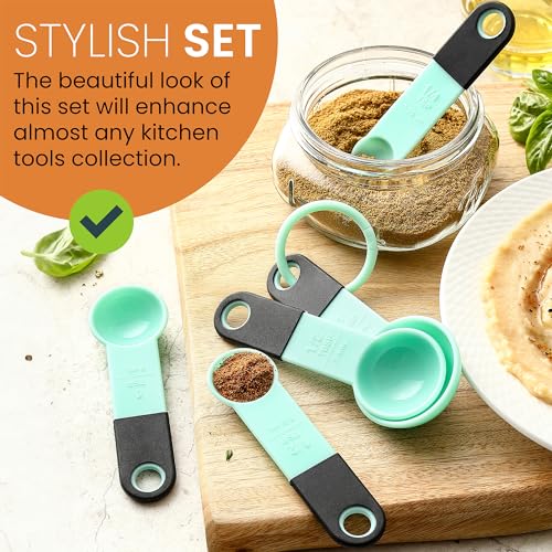 Spring Chef Mint Magnetic Measuring Cups and Spoons Set of 9, Stackable Plastic Kitchen Tool with Easy to Read Markings - Measure Dry or Liquid Ingredient for Baking & Cooking, BPA Free - color: Mint