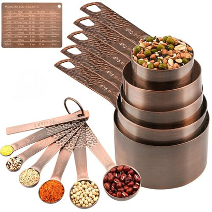 Copper Measuring Cups and Spoons Set 13, Stainless Steel Measuring Cups and Spoons Set for Baking and Kitchen, Metal Metric & US Measuring Set - color: Copper