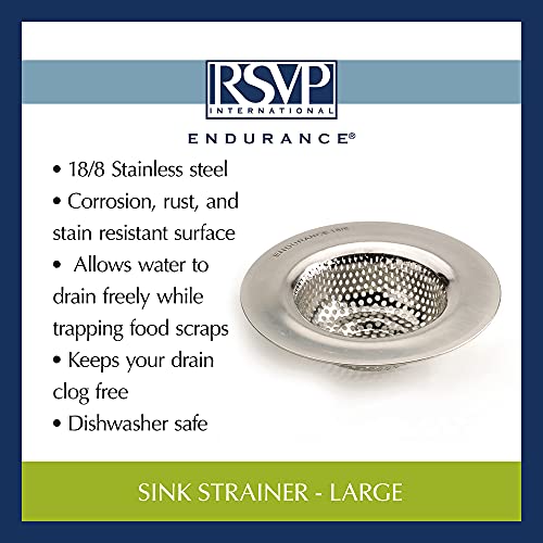 RSVP International Endurance® Stainless Steel Large Sink Strainer, 4.5" | Traps Food Scraps | Polished Finish with Precision Pierced Holes | Dishwasher Safe - size: Strainer