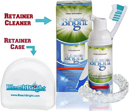 Retainer Cleaner & Aligner Cleaner FoamBright + Travel Retainer Case Kit | Great for Invisalign Aligners, Candid, Byte, Denture Cleaner | Whitens Teeth, Peroxide Free Oral Care | No Tablets Needed - color: 1 Unit + Travel Case