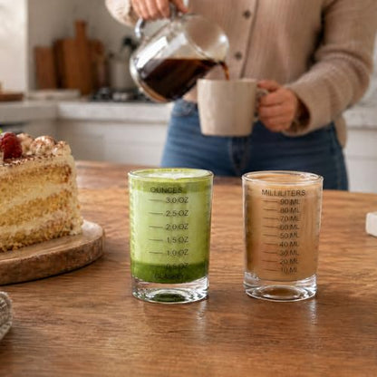 GLASKEY 2 Pack Shot Glass Measuring Cup Set,3 oz/90ML Liquid Heavy High Espresso Glass Cup,Dishwasher Safe,Measurement of Dry and Liquid Ingredients(Black) - color: 3oz-Black-2 Pack
