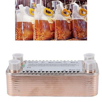 20 Plate Homemade Wort Cooler, NPT1/2 Counterflow, Easy to Use Stainless Steel Heat Exchanger for Beer Wort