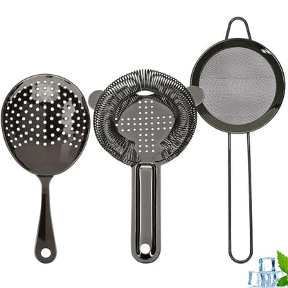Cocktail Strainer-Stainless Steel Bar Tools Bartender Cocktail Strainer Set:Hawthorne Strainer,Julep Strainer and Conical Fine Mesh Strainer (Black) - color: Black