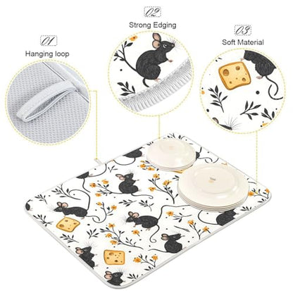 Mouse Cheese Print Dish Drying Mat for Kitchen Counter Absorbent Dish Drainer Mat Heat Resistant Dishes Drying Pad 18x24 inch - size: M 18x24in
