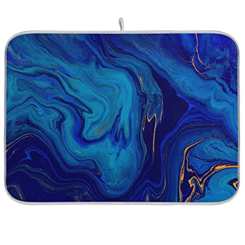 Super Absorbent Dish Drying Mat, Microfiber Fast-Drying Dish Mat, 24" x 18", Kitchen Dish Drying Pad, Navy Blue Gold Marble - color: Navy Blue Gold Marble, size: 18" x 24"