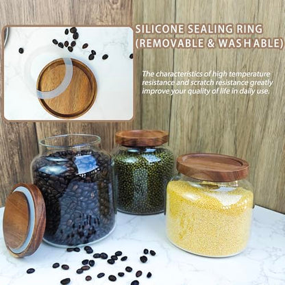 1PC Glass Storage Jars with Airtight Lids, 44 fl oz (1300ml) coffee container with Wooden Lid, Glass Pantry Canister for Beans, Rice, Sugar and etc - color: N-clear-1PC，44FL OZ/1300ML