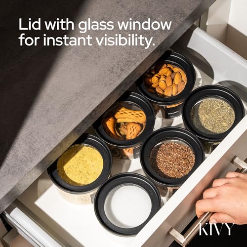 KIVY Large Glass Jar with transparent Glass Lid [100oz] Sealed glass canisters with airtight lid - Black canister - Laundry pod jar - Rice Storage jar - Flour and sugar containers - Flour Canister - size: 100oz