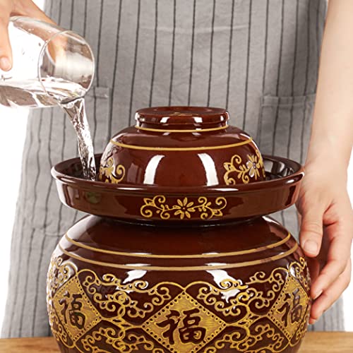 Thickened Ceramic Fermentation Crock Pickling Pot,Traditional Chinese Porcelain Pickle Jar,Fermenting Jar with Water Seal Airlock Lid Stoneware Fermenter for Kimchi 8KG - size: 8KG