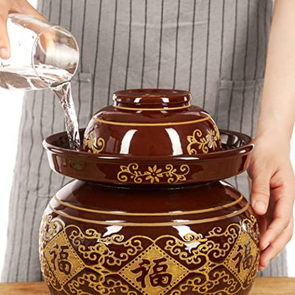 Thickened Ceramic Fermentation Crock Pickling Pot,Traditional Chinese Porcelain Pickle Jar,Fermenting Jar with Water Seal Airlock Lid Stoneware Fermenter for Kimchi 8KG - size: 8KG