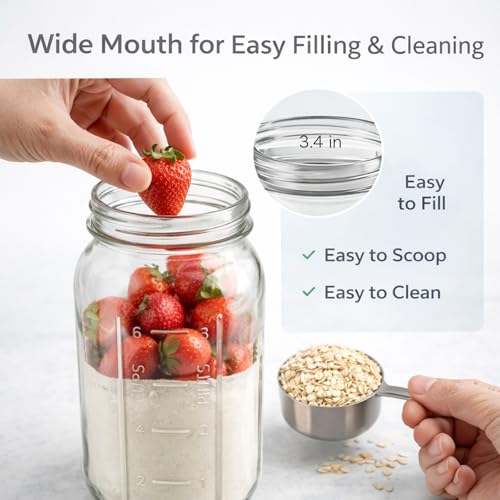 Glyntrof 64 oz Mason Jars Wide Mouth with Airtight Lids, 2 Quart Glass Canning Jar for Fermenting, Pickling and Food Storage, Pack of 3 - color: 64oz-3 pcs