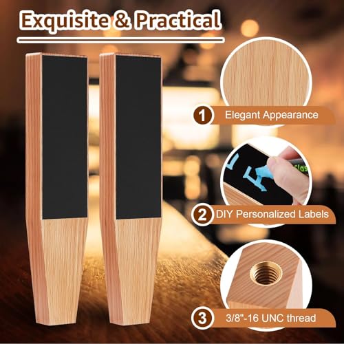 2PCS Wood Beer Tap Handle Keg Handle 3/8"-16 UNC thread Keg Tap Handle Beech Tap Handles for Kegerator Beer Faucet with 3PCS Pen - size: 2PCS-Beech Wood Handles
