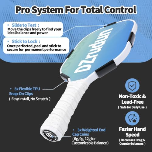 DZrudun Pickleball Paddle Weights,5x3g Snap Weights+End Cap Coins 6/9/12g | Lead-free clip-on pickleball weights for 16mm paddles, 27mm pickleball paddle cap weights for balance control stability