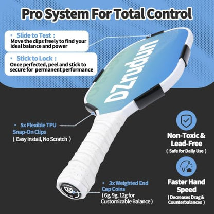 DZrudun Pickleball Paddle Weights,5x3g Snap Weights+End Cap Coins 6/9/12g | Lead-free clip-on pickleball weights for 16mm paddles, 27mm pickleball paddle cap weights for balance control stability