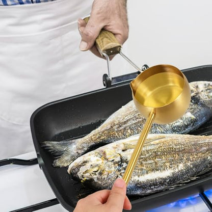 Hemoton Stainless Steel Oil Spoon 11 Inch Long Handle Mini Ladle for Precise Oil Pouring and Cooking 304 Steel Kitchen Utensil - size: 26.90X8.60X8.50CM
