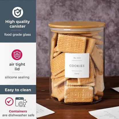 CZZGSM Set of 2 Large Glass Flour and Sugar Containers - 100 Fl oz Thicken Glass Storage Jars with Airtight Bamboo Lid and 132 Kitchen Pantry Labels - Big Clear Rice Containers Farmhouse - color: 2pack